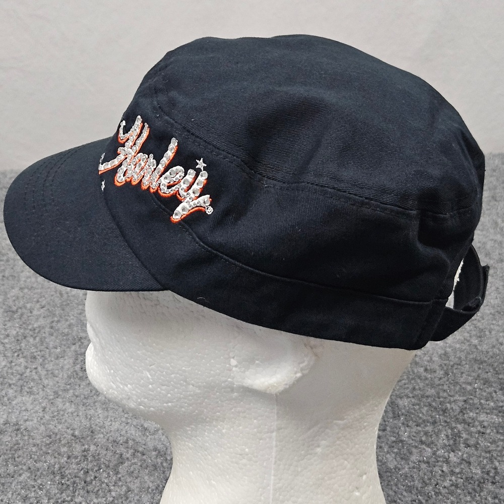 Harley Davidson Womens‎ Military Cap Black Rhinestone Studded Logo Bling Biker - Picture 4 of 7